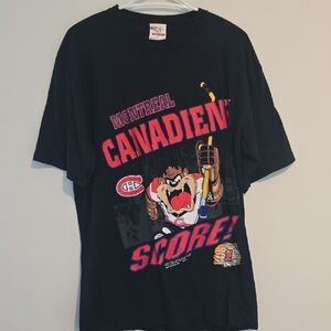 Vintage 1993 Taz Looney Tunes Montreal Canadians Habs Black Graphic T-Shirt